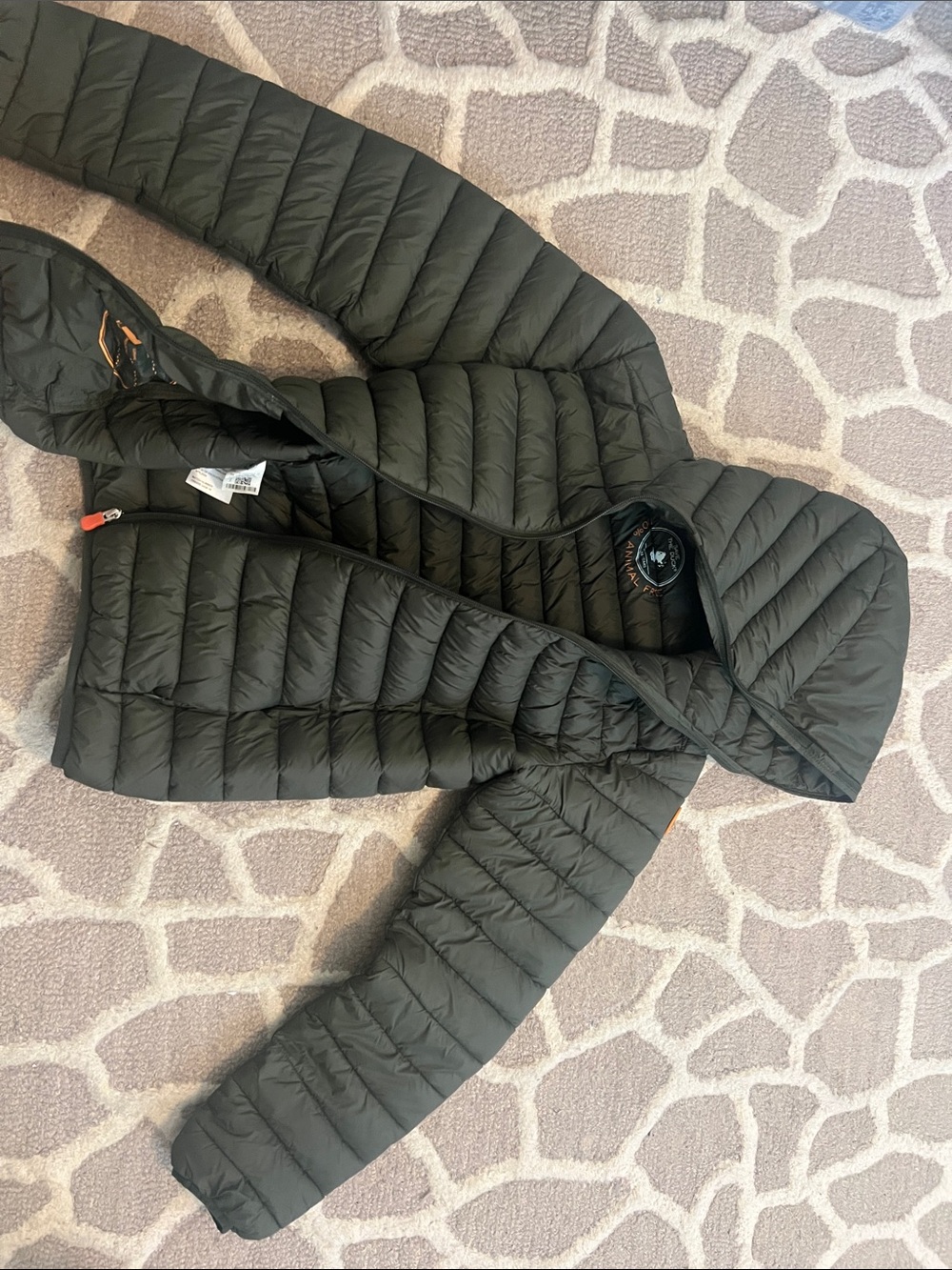 Lightweight Quilted Hooded Puffer Jacket - Olive Green Save The Duck size 16